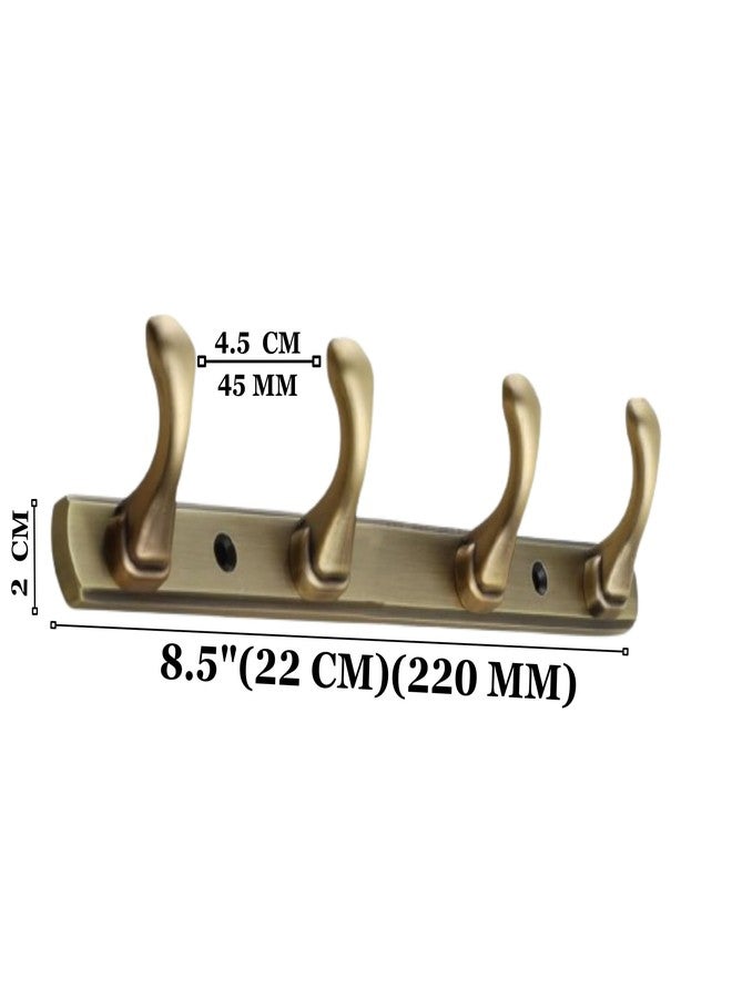 FERIO Zinc 4 Pin Hook Cloth Hanger Door Wall Hooks Rail for Hanging Clothes, Bathroom Cloth Hooks Hanger Door Wall Bedroom Bathroom Robe Hook (Pack of 1, 4 Hook, Brass Antique) - Image 2